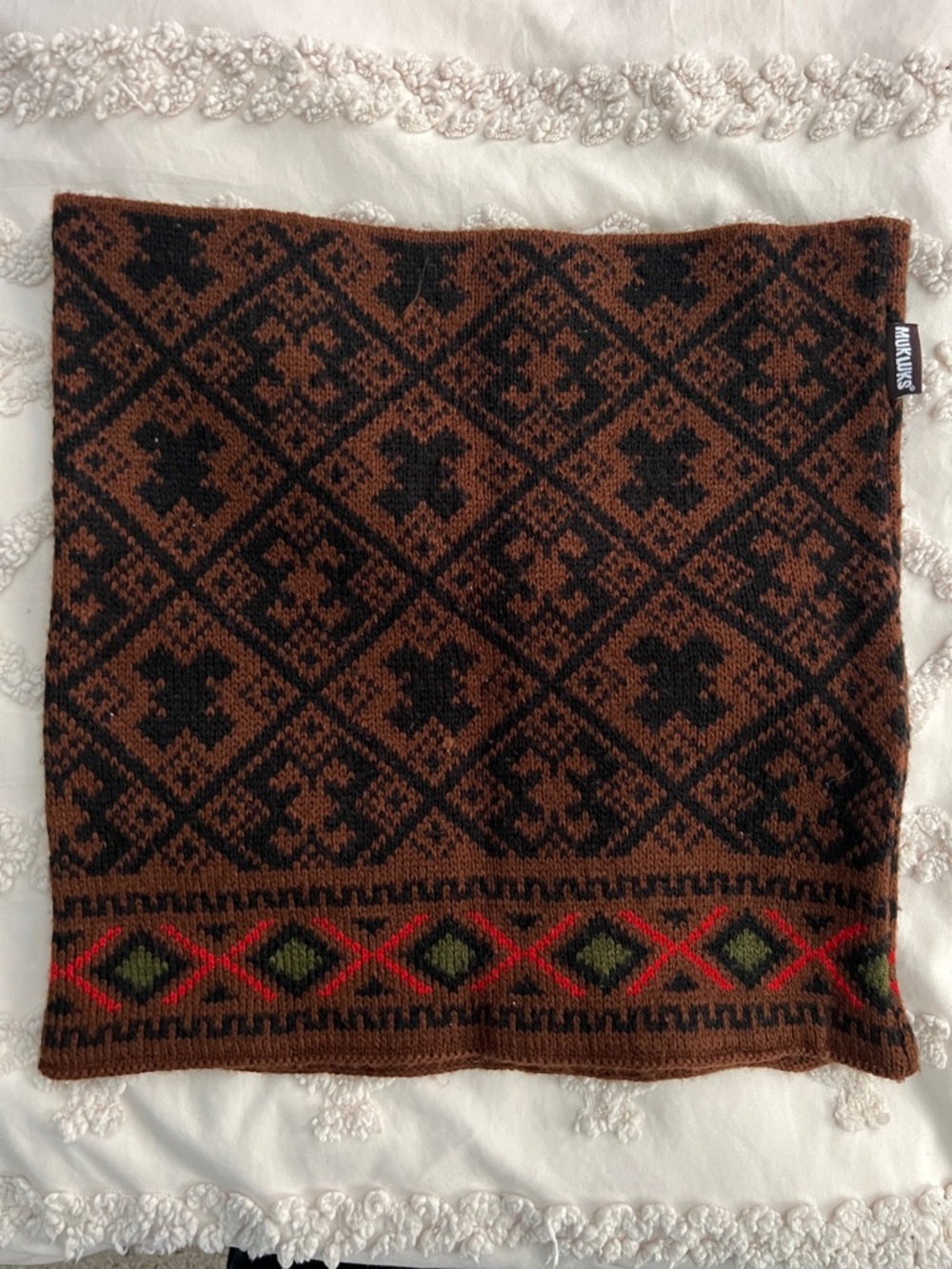 MUK LUKS Brown & Black Knit Neck Warmer with Red & Green Accents